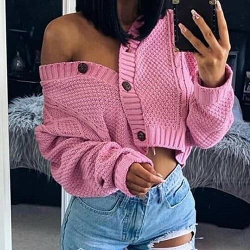 2020 Women Autumn Twist Knitted Short Jacket Loose Cropped Sweater Buttons Cardigan Sweaters Tops Casual Jacket
