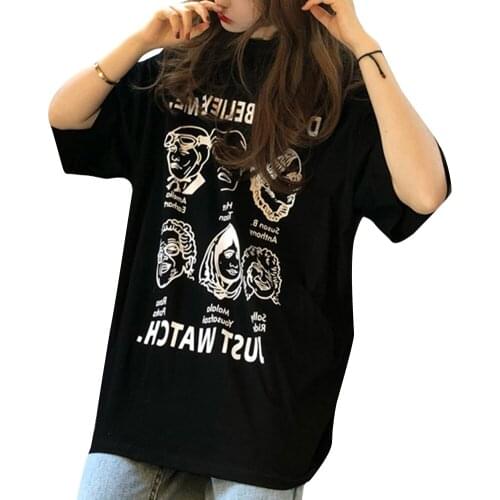 Women Funny Avatar Cartoon Fashion Pattern Printed T-shirts Tops Pattern Casual Tees Shirts