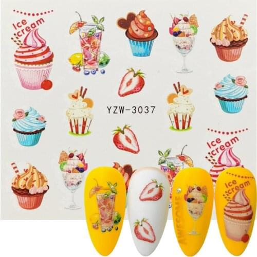 1 Sheet Sweets Ice Cream Summer Nail Sticker Mixed Colorful Fruit DIY Water Decals Nail Art Decorations Manicure Slider Tool