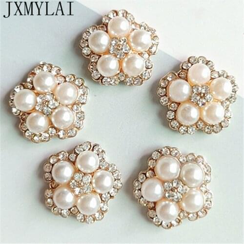 10 PCS 18mm Fashion Metal Alloy KC Gold Crystal Rhinestone Imitation Pearl Flowers Connectors Charm DIY Jewelry Findings
