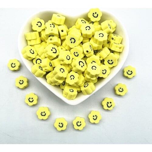 New 30pcs 10mm Yellow Smiling Face Beads Polymer Clay Spacer Loose Beads for Jewelry Making DIY Bracelet Accessories #39