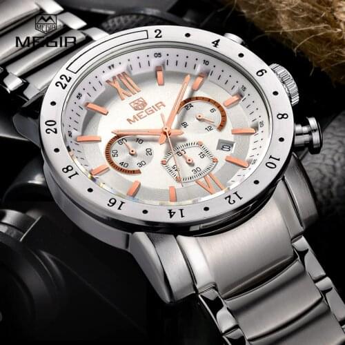 MEGIR hot brand quartz watches for men mans business white wristwatch fashion three-eyes waterproof luminous watch for male