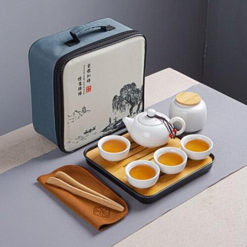 Chinese Travel Kung Fu 5pcs Tea Sets Ceramic Portable Porcelain Service Gaiwan Tea Cups Tea Ceremony Teapot Gift Box tea set