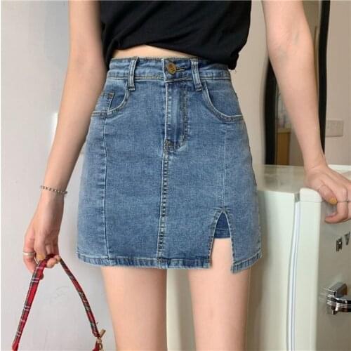 High Waist Denim Skirt 2020 NewSplit Sheath Anti-Exposure Skirt Female Student Korean Style Figure Flattering Culotte Fashion