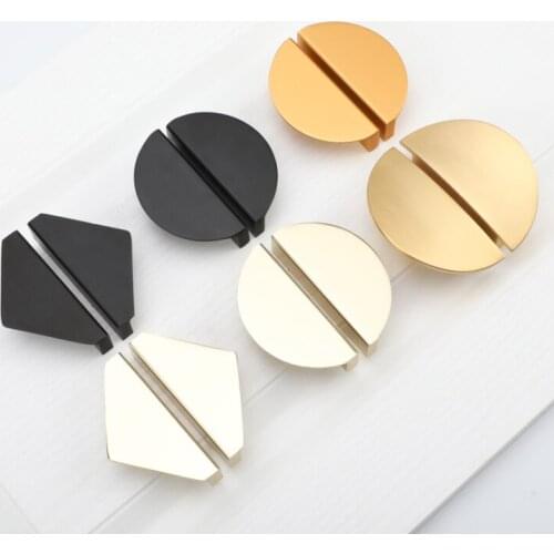 Nordic Geometric Cabinet Drawer Pull Knob Space Aluminum Matte Black Golden Cupboard Handle Door Furniture Hardware Pull Handles