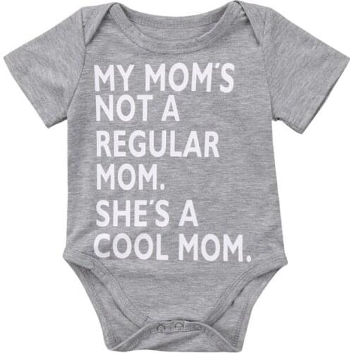 Gray Newborn Infant Baby Boy Rompers Playsuit Letters Print Short Sleeve Cotton Jumpsuit Clothes Costume Summer