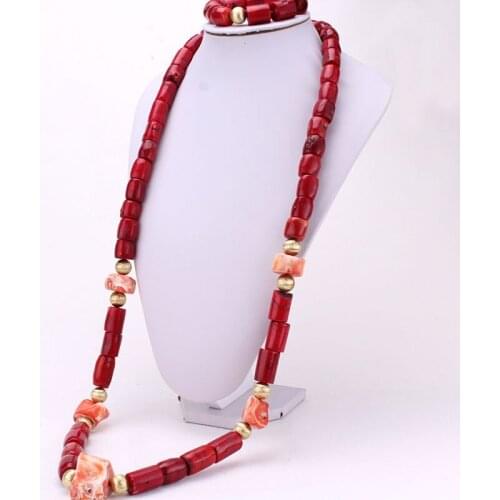4ujewelry 13mm-30mm African Bridal Jewelry Set Nature Red / wine Coral Bead Nigeria 45 inches Costume Jewellery Set