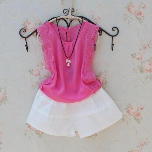 2019 Summer kids girls clothes children clothing set fashion Crochet sleeveless t shirt + shorts two-piece casual suit age 1-17Y