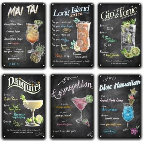 Martini Mojito Cocktail Poster Metal Tin Sign Vintage Restaurant Kitchen Irish Pub Bar Man Cave Decoration Art Wall Stickers
