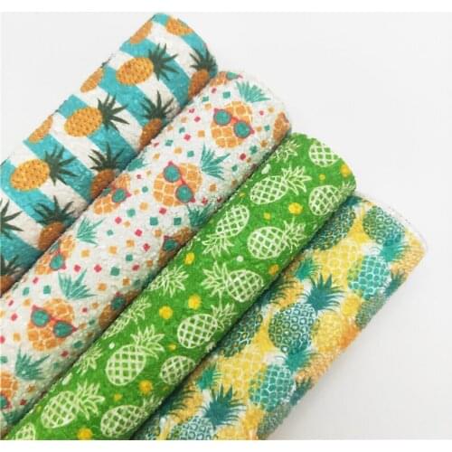 Pine Apple Printed Chunky Glitter Vinyl Fabric Sheet Felt Backing Synthetic Leather Faux Vinil DIY A4 SIZE R286
