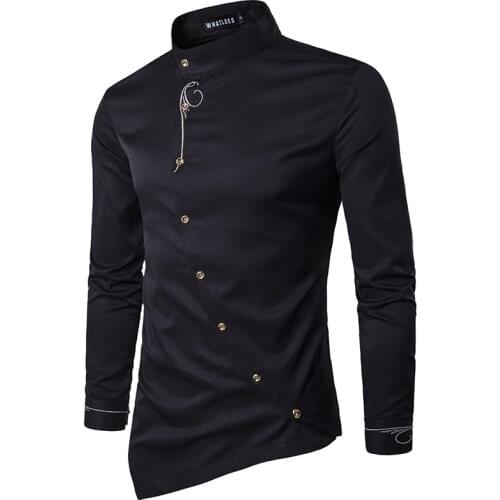Fashion Irregular Shirt Men Brand Design Embroidery Slim Fit Casual Long Sleeve Shirts Mens Wedding Party Shirt for Male Chemise
