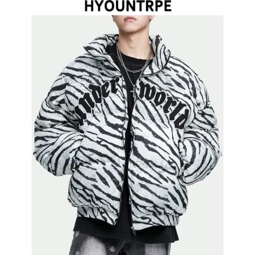 Fashion Leopard Printed Jackets Mens Letter Embroidery Bomber Coats Harajuku Cotton Padded New Winter Warm Zipper Coat Outerwear