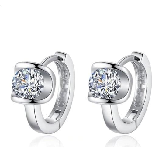 Fashion Lady Silver 925 Earrings For Women Jewelry Shiny Zircon Stone Hoop Earring Girl Princess Christmas Gift Female Earrings