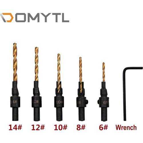 5pcs Countersink Drill Woodworking Drill Bit Set Drilling Pilot Holes Taper Drill For Screw Sizes With a wrench