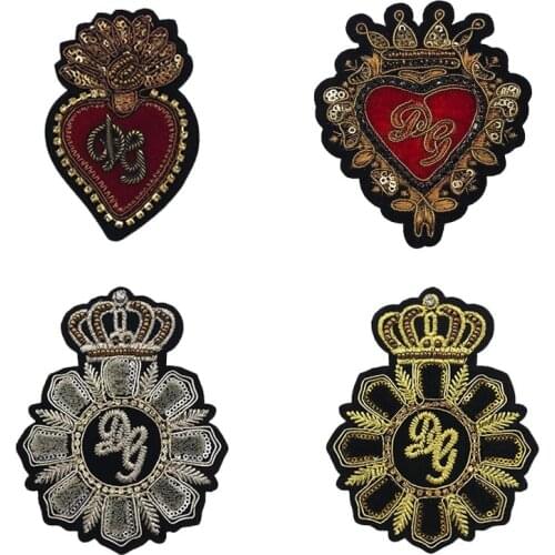 Handmade Beaded Crown Heart Patches Sew on Applique Beads Badges for Brooches Shoes Decorative Accessories