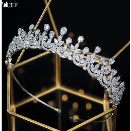 European New CZ Tiaras Wedding Hair Accessories Cubic Zirconia Bride Crowns Birthday Queen Party Headpiece Pageant silver Crowns