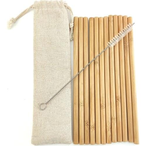New Useful 12pcs/set Bamboo Drinking Straws Reusable Eco-Friendly Party Kitchen with Clean Brush for Drop Shipping wholesale