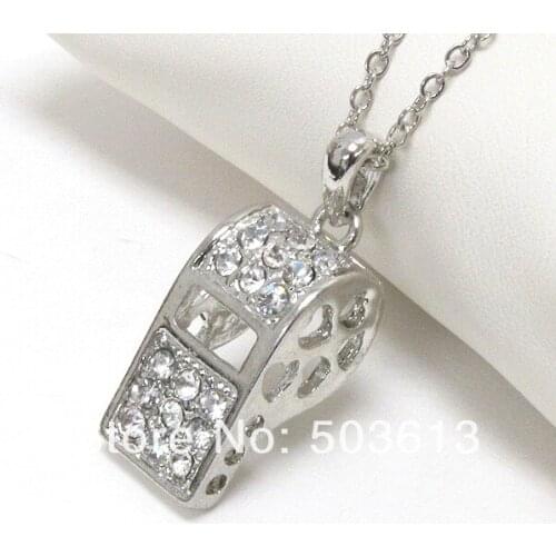 Wholesale Costume Pendant Jewelry Whistle Rhinestone Crystal Charm Necklace xy017