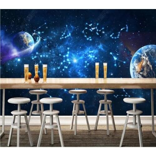 Papel de parede Blue fantasy starry sky constellation planet decorative painting 3D wallpaper mural,living room home decor