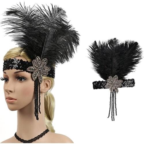 Hairband 1920s Headpiece Feather Flapper Headband Great Gatsby Headdress Vintage Bandeau Femme Pour Cheveux Ободок Для Волос