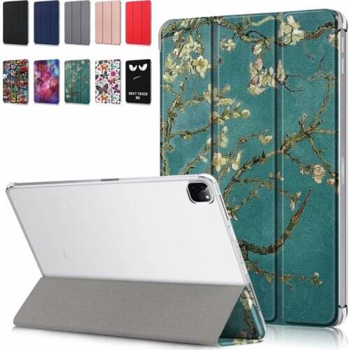 Transparent PU Leather Cover for iPad Pro 12.9 2021 Case Tri-Fold Stand Flower Funda Case for iPad Pro 2021 2020 2018 12 9 Inch