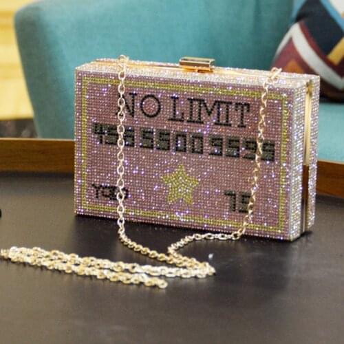 Luxury Pink/Black Long Chain Female Evening Purse Women NO LIMIT Pattern Female Mobile Phone Clutches Shoulder Messenger Handbag