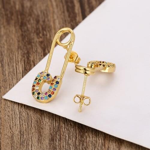 Fashion womens gold rainbow drop earrings copper small earrings fish smile key crown snake colorful earring zircons for women
