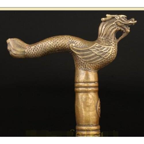 Brass Pure Copper Brass Grandpa Good Lucky ORIENTAL OLD COMPLETE STATUE DRAGON CANE HEAD HANDLE DECORATION