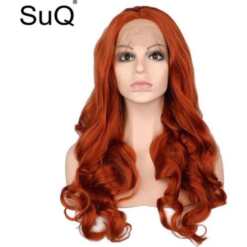 SuQ Body Wave Lace Front Wig Hair Natural Brown Red Wigs for Women Middle Part Glueless High Temperature Synthetic