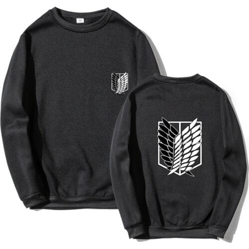 Sweatshirt Men Anime Attack on Titan Print Long Sleeved Loose Oversize Tops Autumn Winter Pullover Japanese Streetwear Hoodies