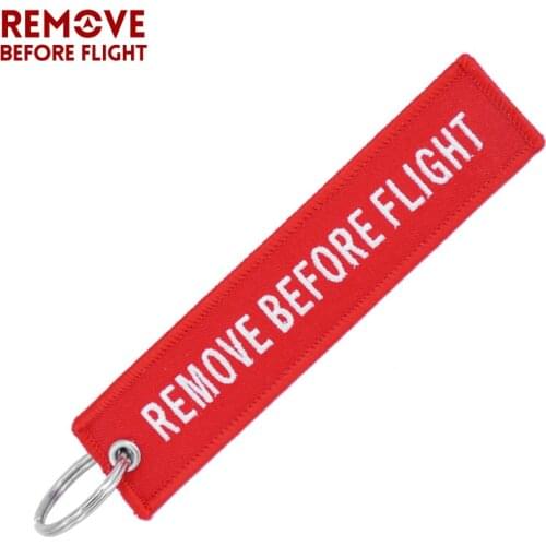 Remove Before Flight Key Chains Special Luggage Tag Label Red Embroidery Key Ring Chain for Aviation Gifts OEM Keychain Jewelry