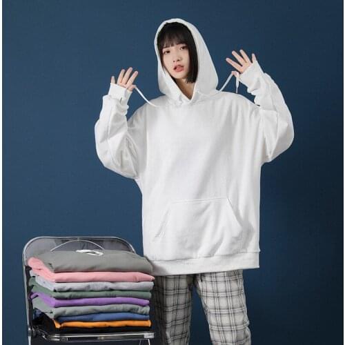 Hooded Women Korean Style Hoodies Vintage Solid Color Long Sleeve Oversized Streetwear Sweatshirt Lady Womens Casual Large Coats