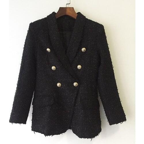 Newest HIGH QUALITY Fashion 2021 Designer Jacket Coat Womens Double Breasted Metal Lion Buttons Tweed Blazer