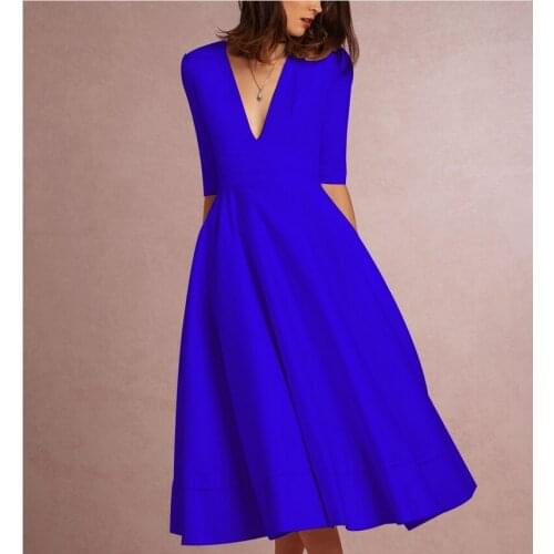 2021 hot selling womens fashion blue dress ladys casual V neck white black elegant dress school girls big size 3XL XL red #w30