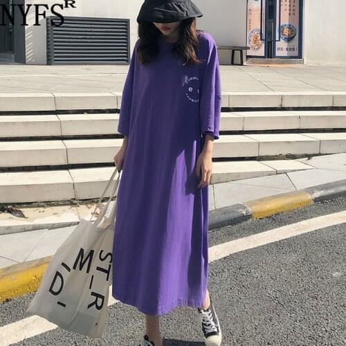 NYFS 2021 Korean New Loose Woman Dress Vestidos Robe Elbise Fashion Turndown collar Shirt Dress