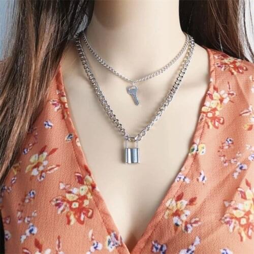 12Pcs/lot Multi-layer and Key Pendant Necklace for Women 2Layer Chain Necklace