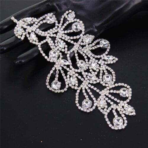 17*9cm Sew On Claw Rhinestones Patches For Wedding Dress Silver Sew On Rhinestones Applique With Metal Claw Clear Glass
