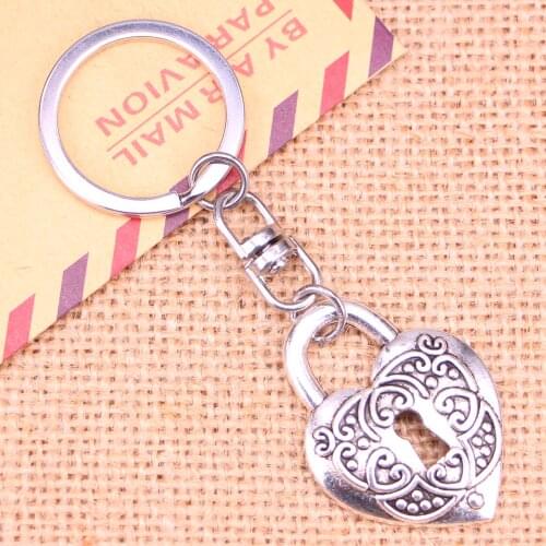 20pcs New Fashion Keychain 32*22 mm heart lock Pendants DIY Men Jewelry Car Key Chain Ring Holder Souvenir For Gift