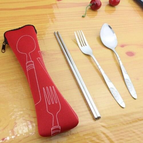 3pcs/set Hot Stainless Steel Kids Dinnerware Set Portable Travel School Children Tableware Picnic Cutlery Set KV 083