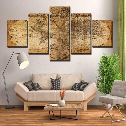 Canvas Hd Prints Home Decoration Map Painting Modern Fashion Poster Wall Art Picture For Living Room 5 Pieces Modular Framework