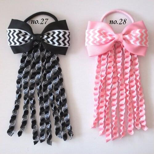 50 BLESSING Good Girl 3.5" Double Bowknot Hairbow Ribbon Plait Ponytail Elastic