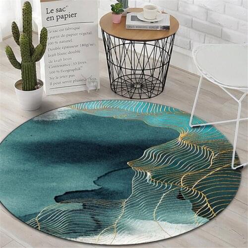 Chinese Style Abstract Landscape Green Round Floor Mat For Living Room Coffee Table Carpet Bedroom Rug Non-slip Mat For Hallway