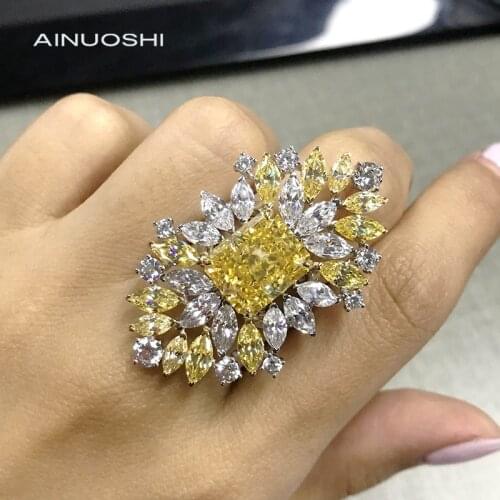 AINUOSHI 14K/18K White & Gold Two-Tone 7.0ct Radiant Cut Yellow AINUOSHI Stone Luxury Party Rings for Women Unique Jewelry