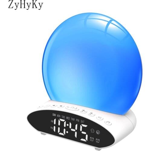 Wake-Up Light Sunrise Alarm Clock 7-Color Sleep Auxiliary Sound Machine With Sunset Analog Dual Alarm Clock FM Radio Night Light