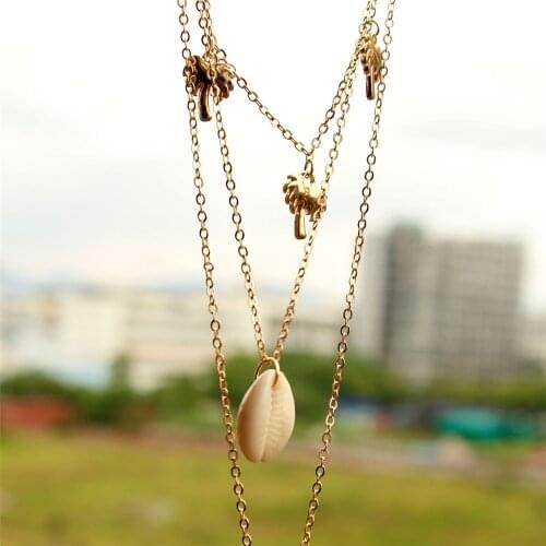 78MM Occident Creative Coconut Tree Shell Multilayer Necklace Women Fashion Trend Golden Pendant Necklace Seaside Travel Jewelry