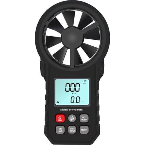Digital Anemometer LCD Electronic Air Volume Wind Velocity Speed Temperature Value Meter Wind Cold Indicator LED Light Data Hold