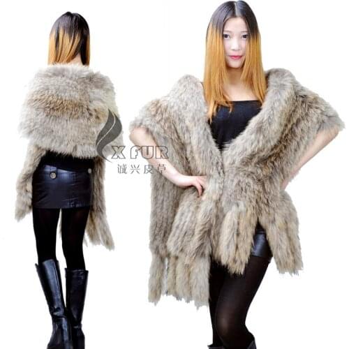 CX-B-12 Winter Fashion Knitted Real Raccoon Fur Shawl ~ DROP SHIPPING