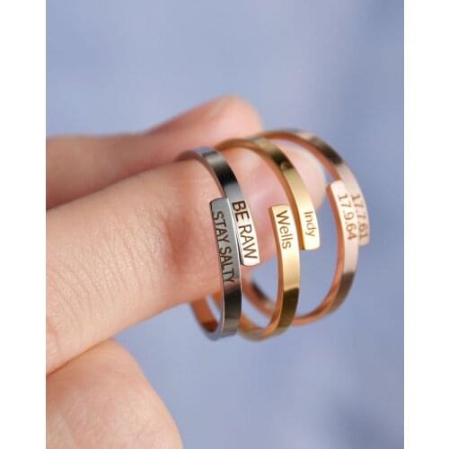 DIY Piercing Gold Shiny Colgante Metal Ring Personalized Custom Letter Name Lucky Number Date Engraved Rings Trinket For Gifts