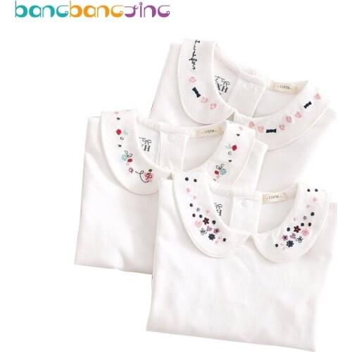 2020 Cotton Girls T-shirts Long Sleeve Good Quality Kids T Shirts White T Shirt For Girl Turn Down Collar Toddler Girl Shirts