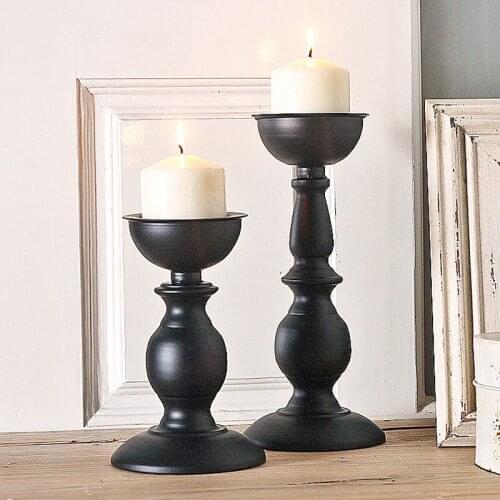 H24.5cm Black Iron Metal candlestick candle holder pillar candlesticks light handmade metalcrafts for home shop bar decoration